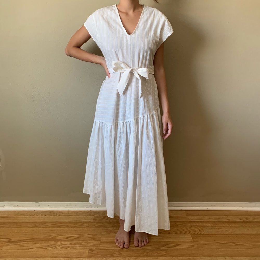 Zara Woman White  V-Neck Midi Dress Sz S